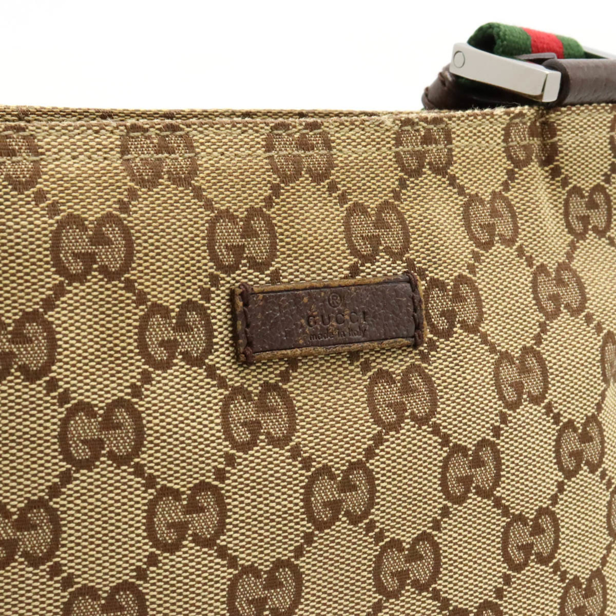 GUCCI Gucci GG Canvas Sherry Line Web Shoulder Bag Pochette Khaki Beige Dark Brown 146309