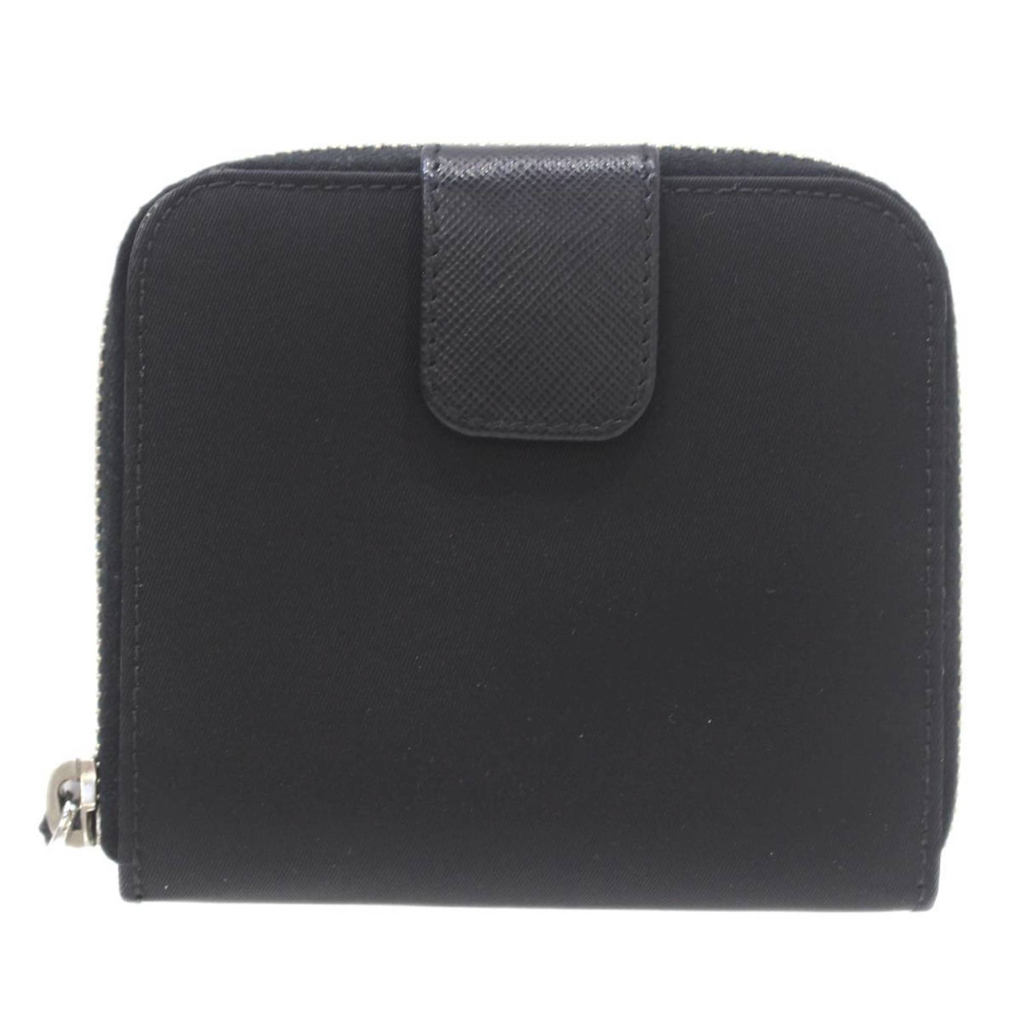 PRADA Prada Bi-fold Round Wallet Black 1M0522 Guarantee Card