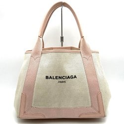 BALENCIAGA Navy Cabas Small S Size Tote Bag Handbag Pink White Canvas Women's 339933