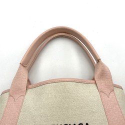 BALENCIAGA Navy Cabas Small S Size Tote Bag Handbag Pink White Canvas Women's 339933