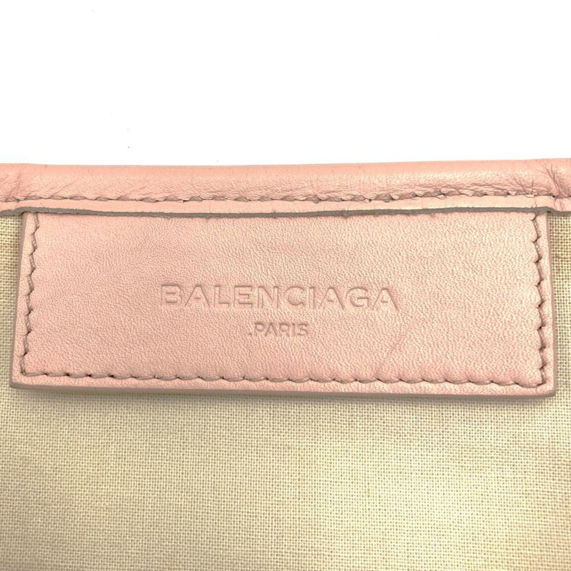 BALENCIAGA Navy Cabas Small S Size Tote Bag Handbag Pink White Canvas Women's 339933