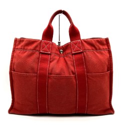 HERMES Hermes Foul Tote MM Handbag Bag Red Cotton Canvas Women's