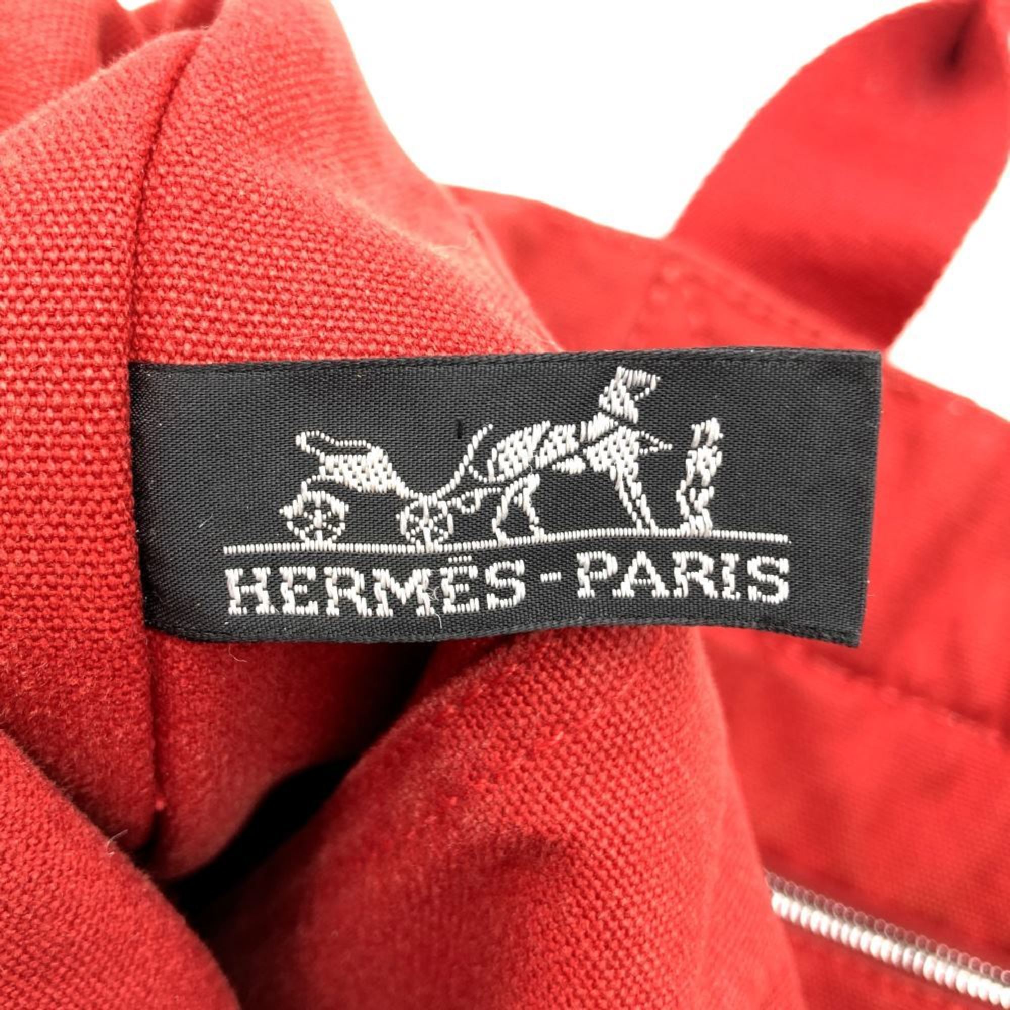 HERMES Hermes Foul Tote MM Handbag Bag Red Cotton Canvas Women's