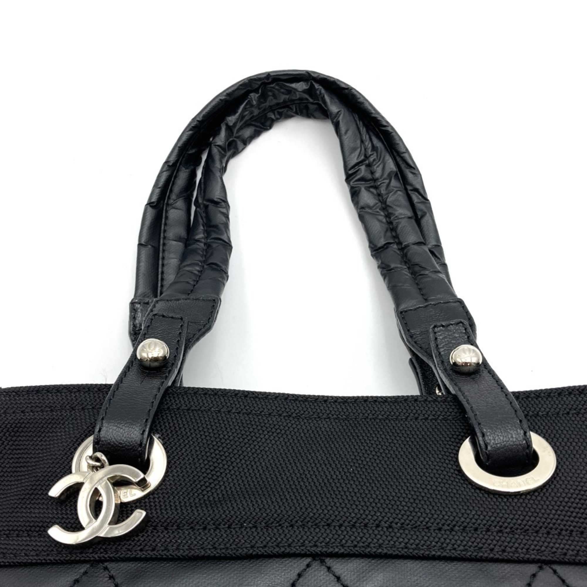 CHANEL Paris Biarritz Tote PM Bag Handbag Black Canvas Women's Coco Mark