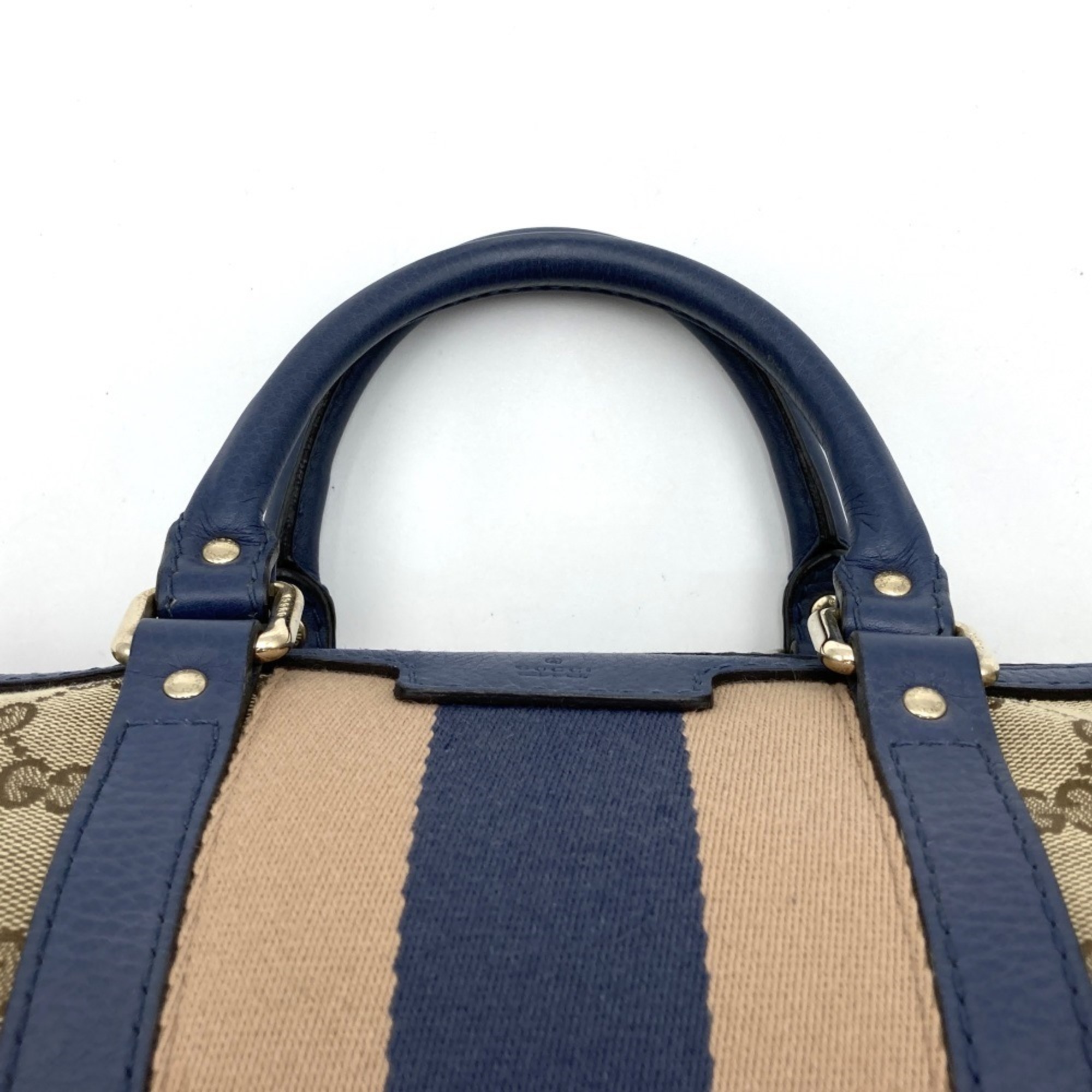 GUCCI Sherry Line Handbag Shoulder Bag 2way Brown Navy GG Canvas Women's 247205