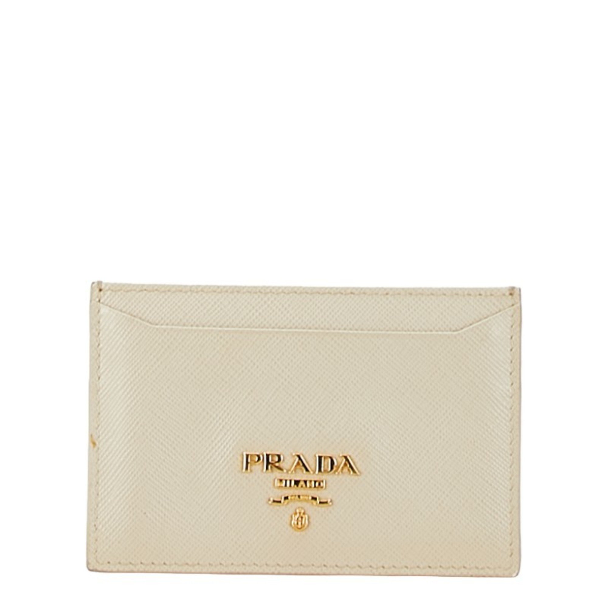 Prada Card Case Beige Leather Women's PRADA