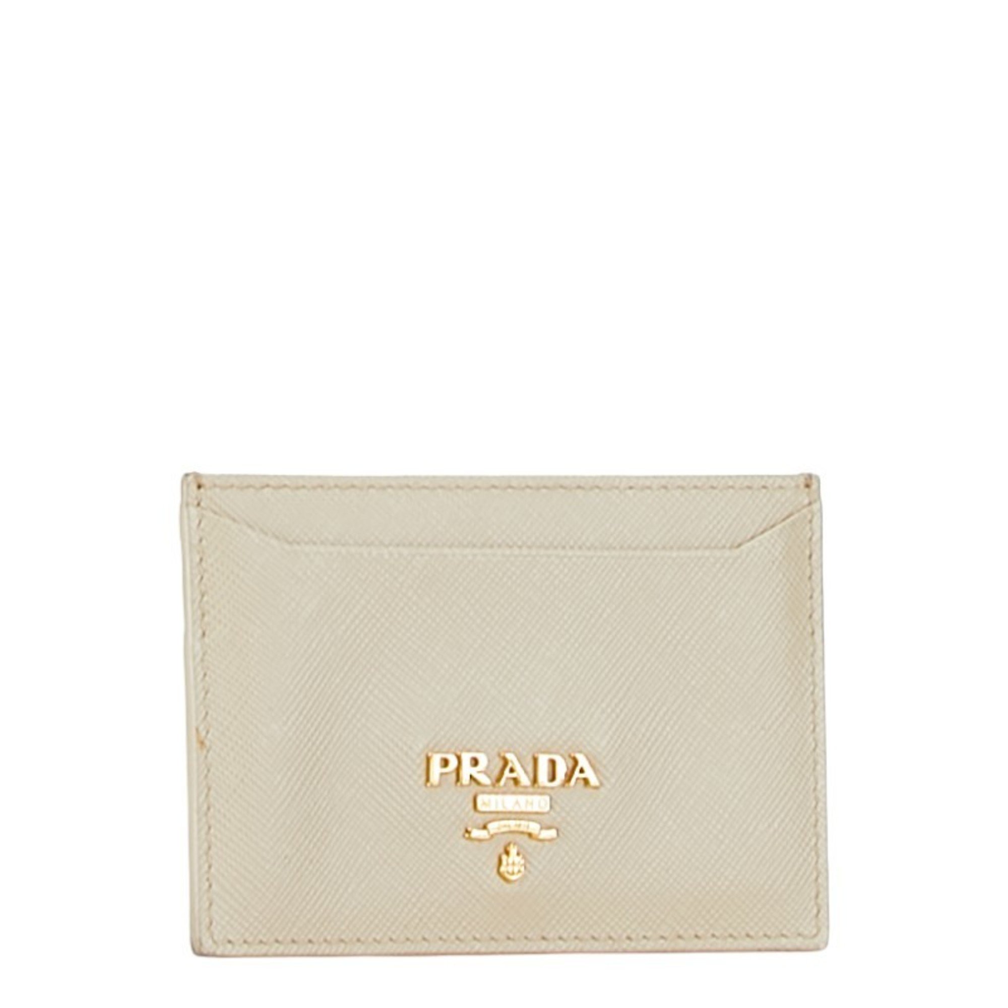 Prada Card Case Beige Leather Women's PRADA