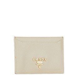 Prada Card Case Beige Leather Women's PRADA