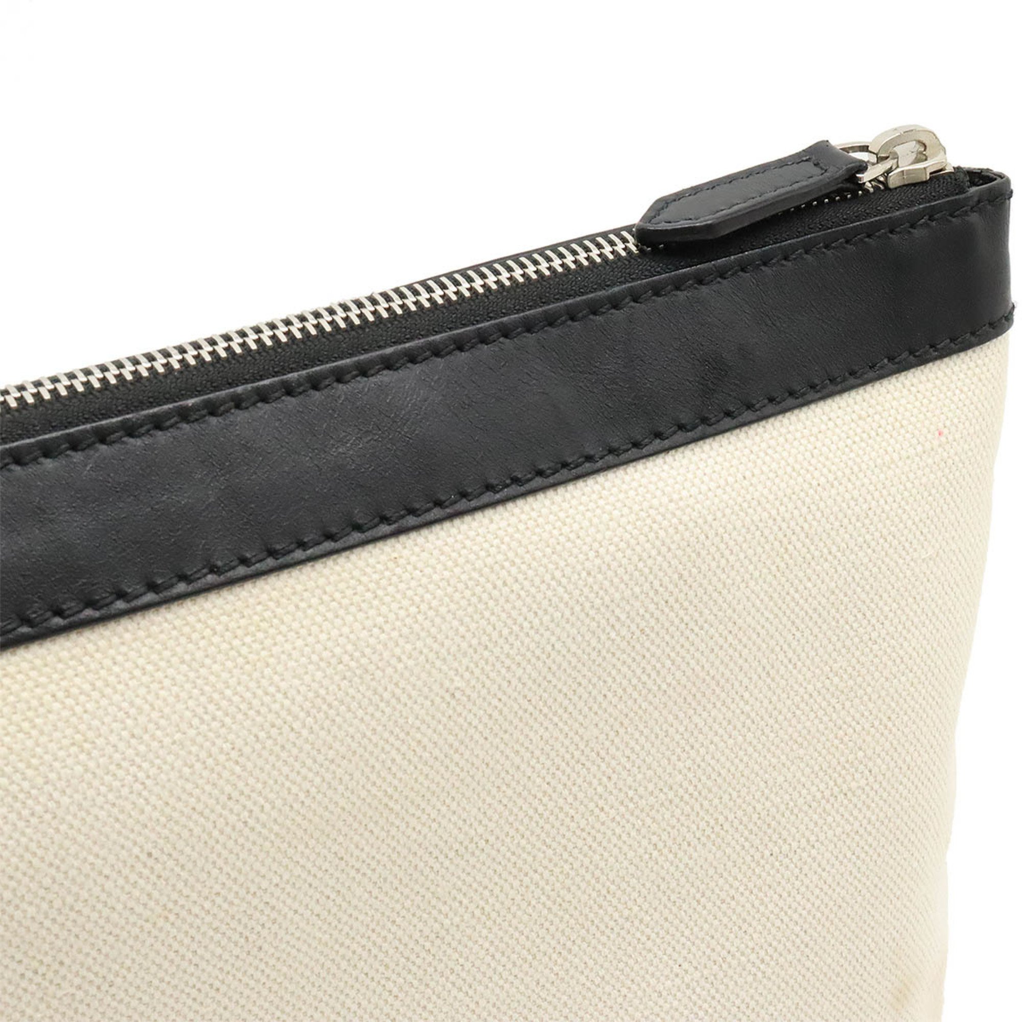 BALENCIAGA NAVY CLIP L Clutch Bag Canvas Leather Natural Black 373840