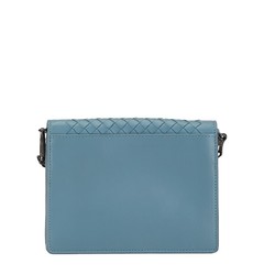 Bottega Veneta Intrecciato Ribbon Chain Shoulder Wallet Long Blue Leather Women's BOTTEGAVENETA