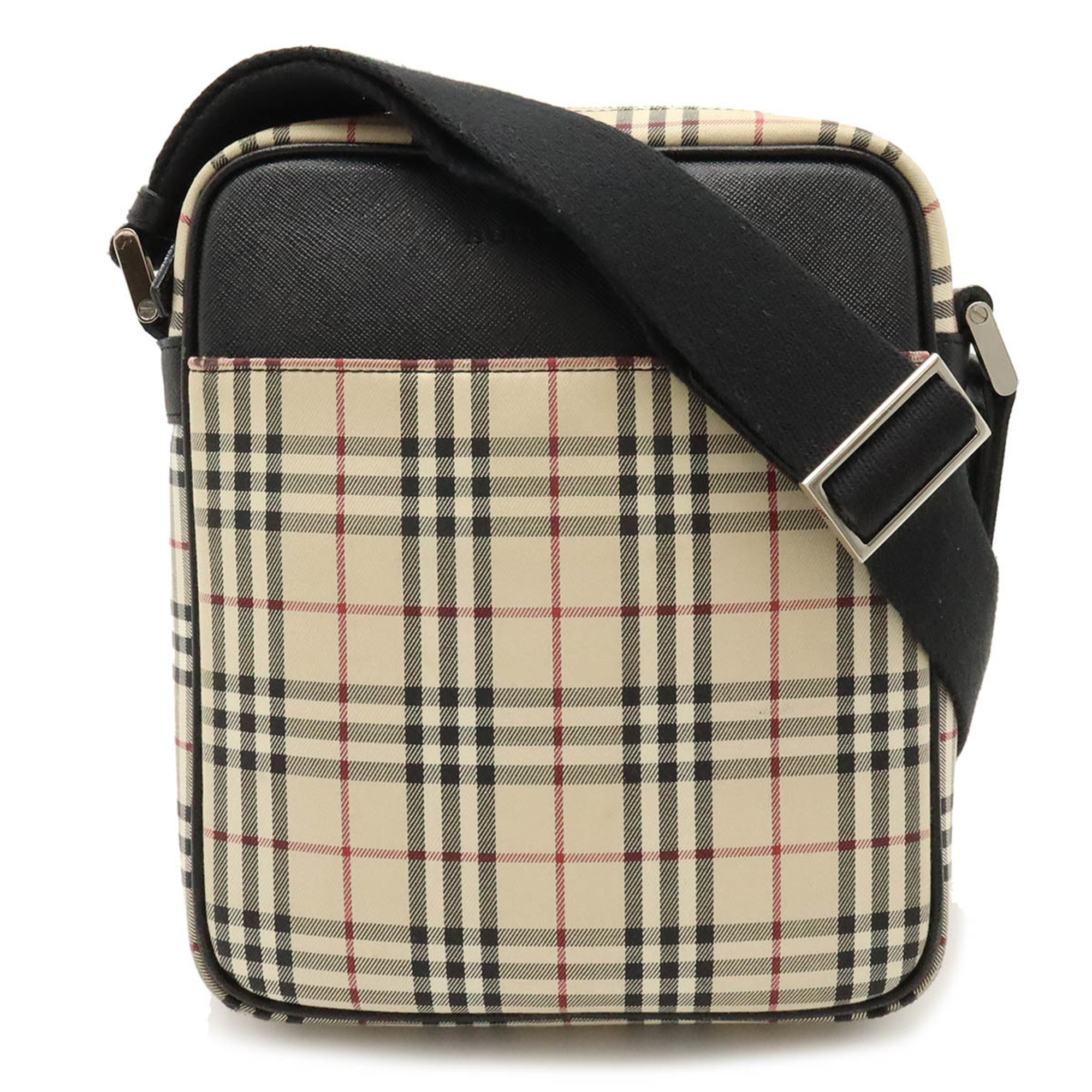 BURBERRY Nova Check Pattern Shoulder Bag Pochette Canvas Leather Beige Black