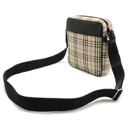 BURBERRY Nova Check Pattern Shoulder Bag Pochette Canvas Leather Beige Black