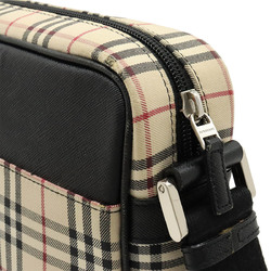 BURBERRY Nova Check Pattern Shoulder Bag Pochette Canvas Leather Beige Black