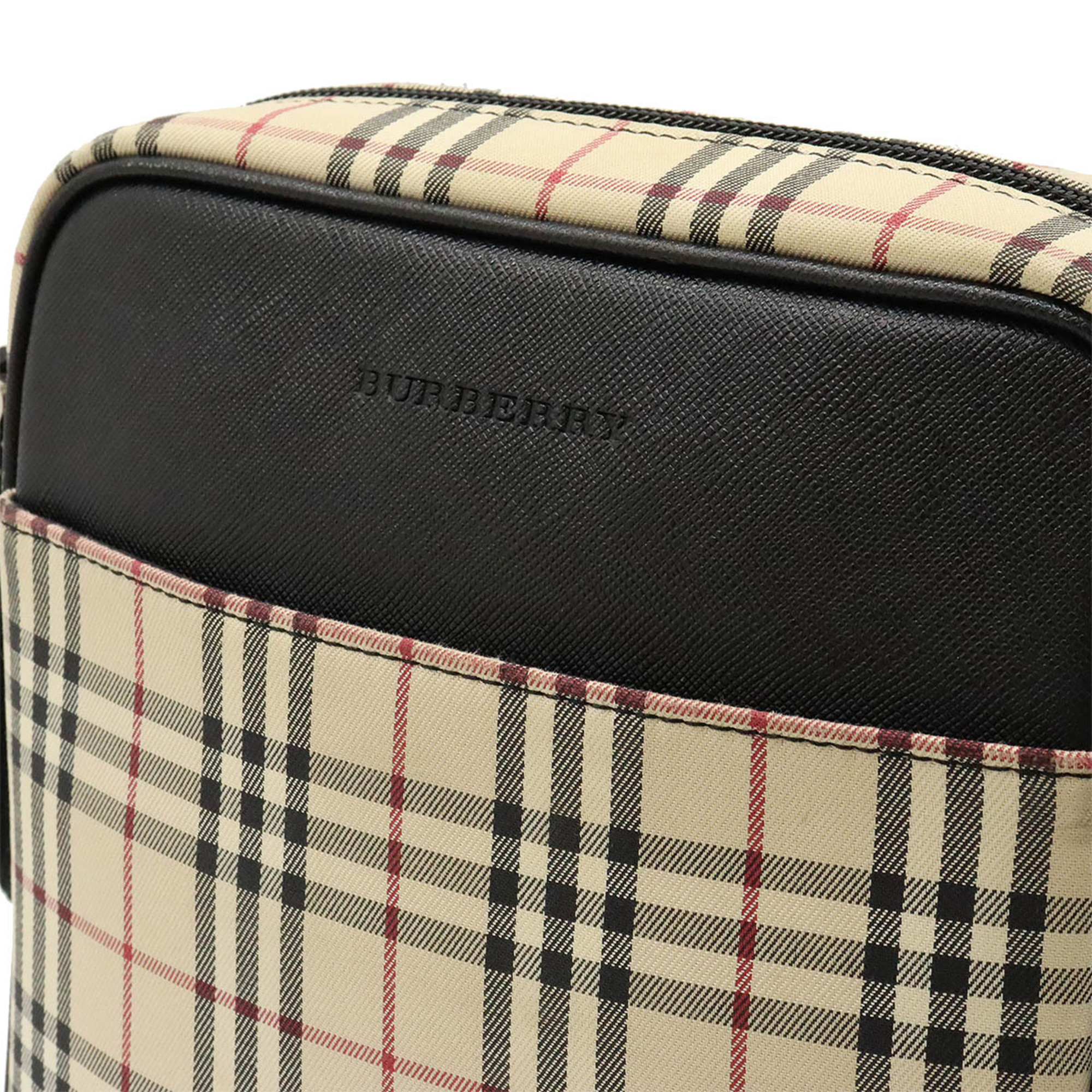 BURBERRY Nova Check Pattern Shoulder Bag Pochette Canvas Leather Beige Black