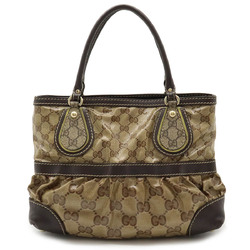 GUCCI GG Crystal Handbag Tote Bag Coated Canvas Leather Khaki Beige Brown Dark 223964