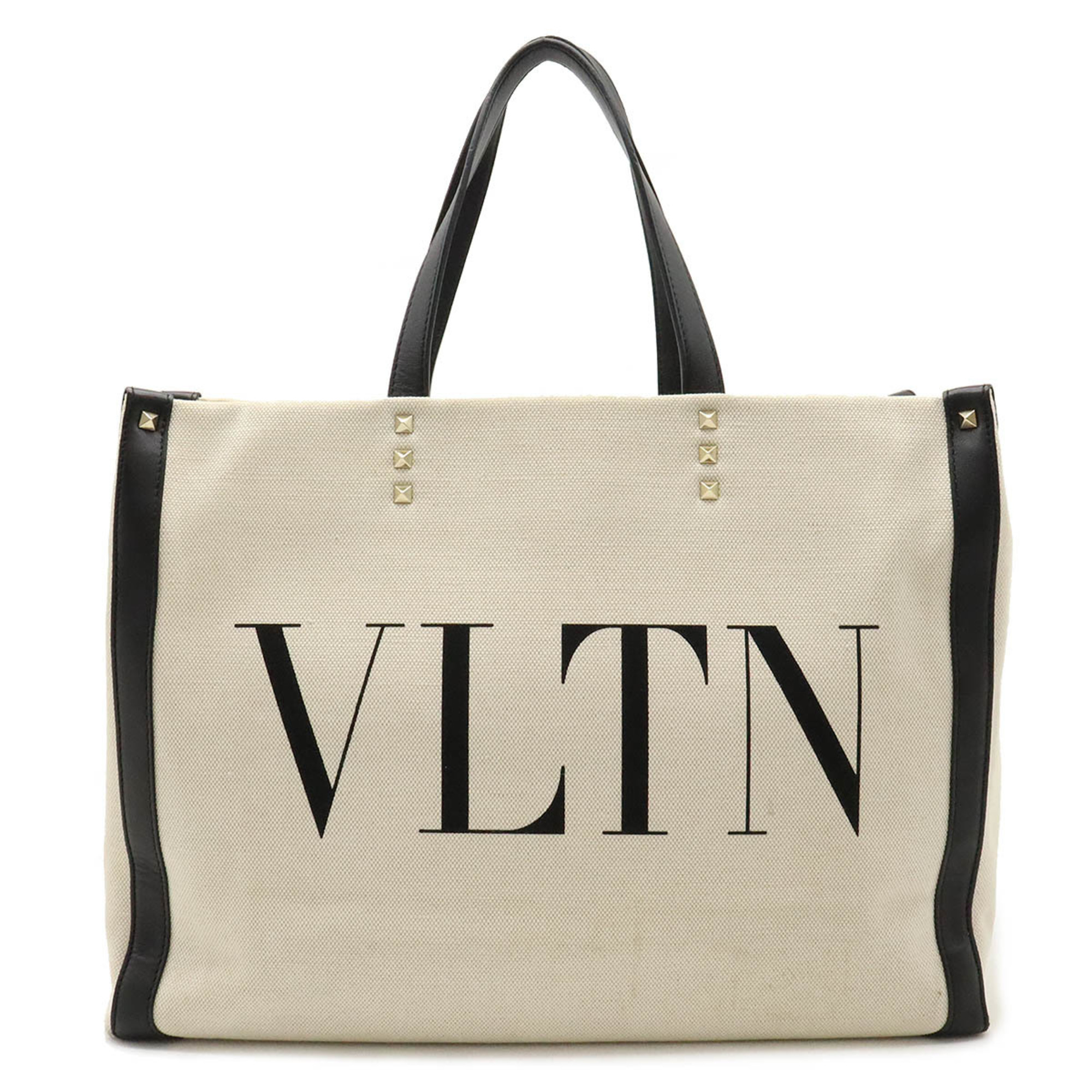 VALENTINO GARAVANI Valentino Garavani VLTN Rockstud Tote Bag Canvas Natural