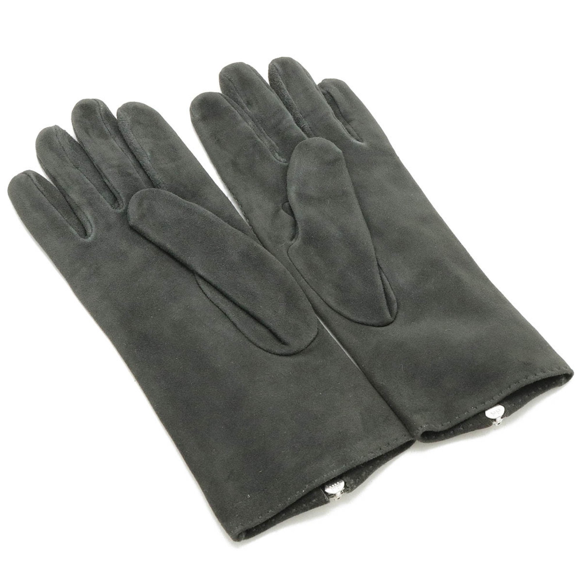 HERMES Gloves Zip Suede Dark Grey #7