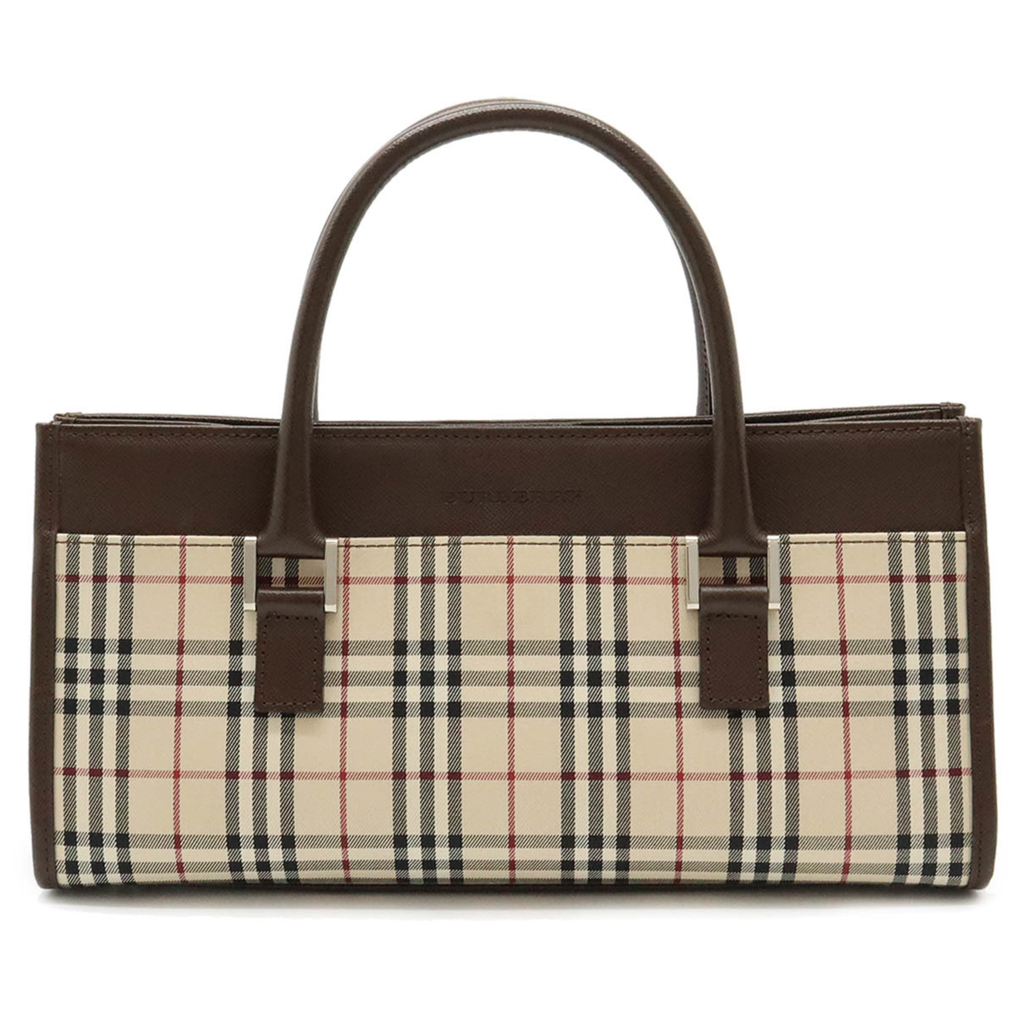 BURBERRY Nova Check Pattern Handbag Horizontal Canvas Leather Beige Dark Brown