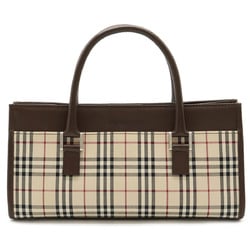 BURBERRY Nova Check Pattern Handbag Horizontal Canvas Leather Beige Dark Brown