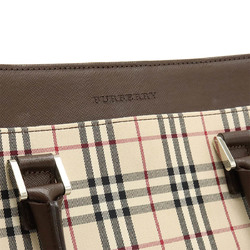 BURBERRY Nova Check Pattern Handbag Horizontal Canvas Leather Beige Dark Brown