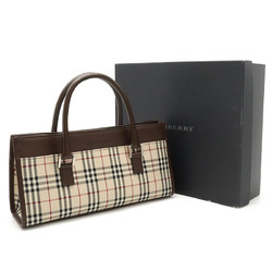 BURBERRY Nova Check Pattern Handbag Horizontal Canvas Leather Beige Dark Brown