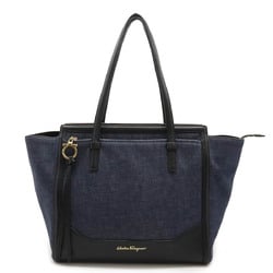 Salvatore Ferragamo Amy Tote Bag Shoulder Denim Leather Navy Black 21 F216