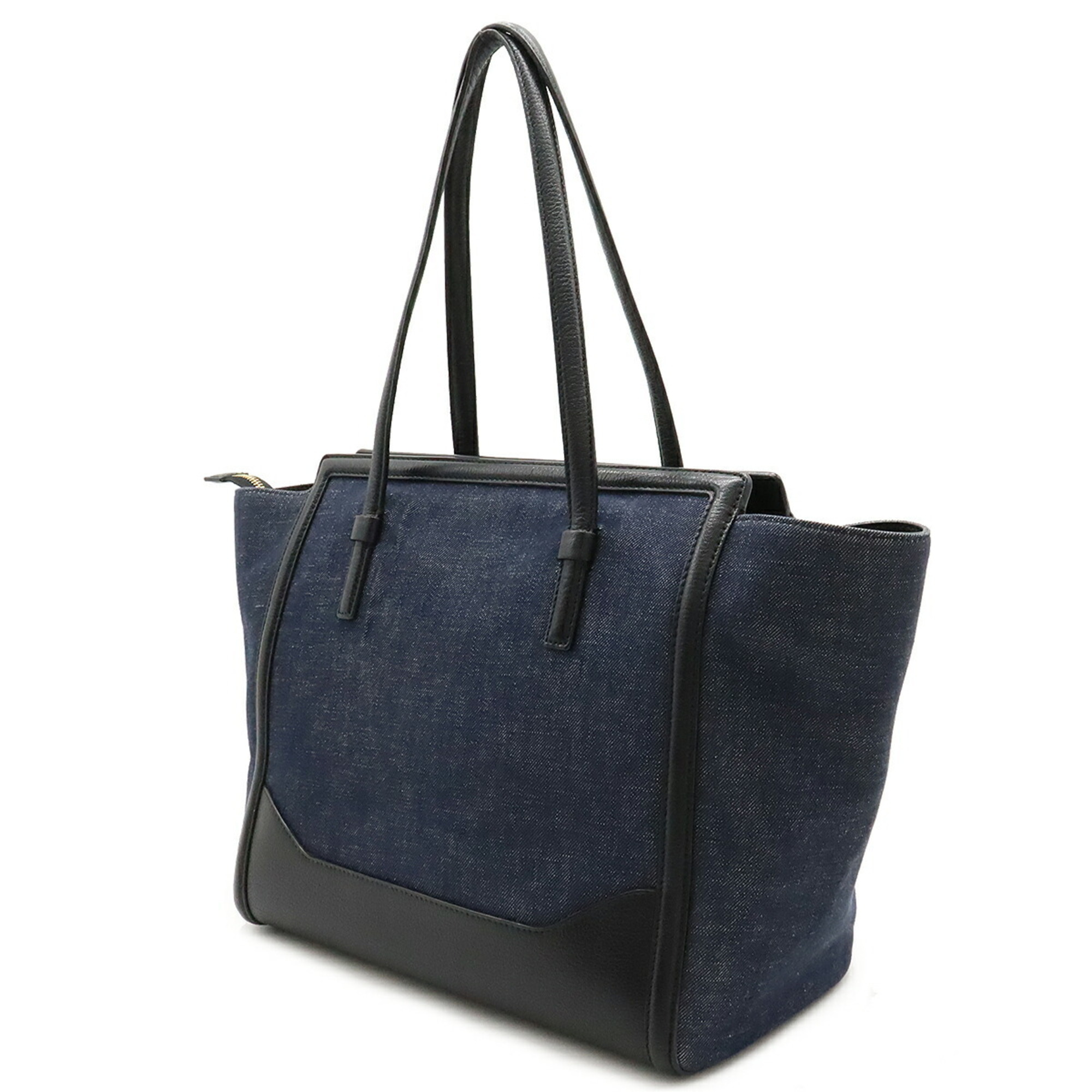 Salvatore Ferragamo Amy Tote Bag Shoulder Denim Leather Navy Black 21 F216