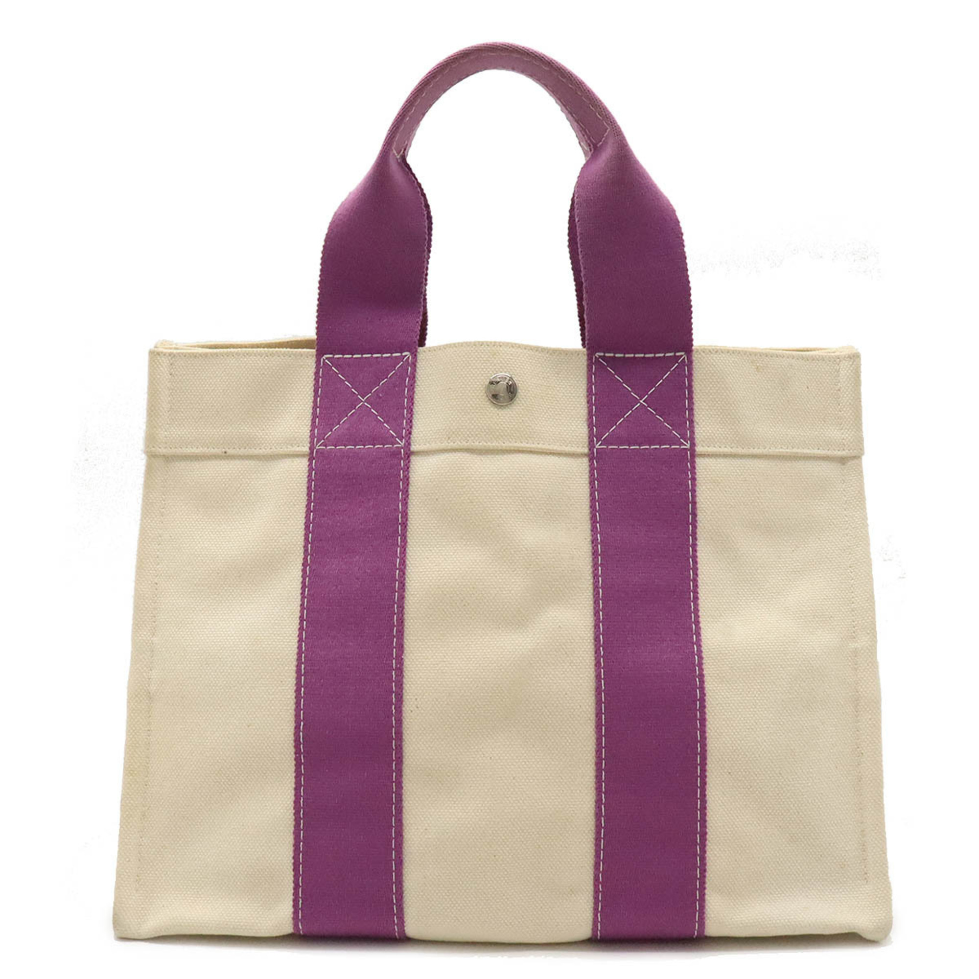 HERMES Bora PM Tote bag Handbag Canvas Ivory White Purple