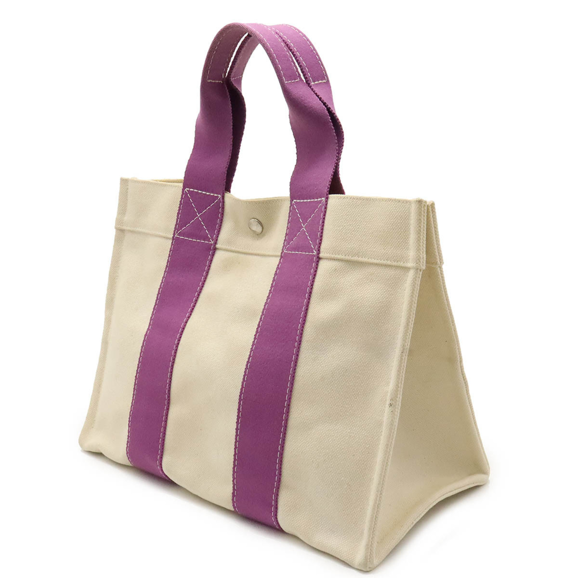 HERMES Bora PM Tote bag Handbag Canvas Ivory White Purple