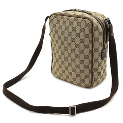 GUCCI GG canvas shoulder bag, pochette, leather, beige, dark brown, brown 03136