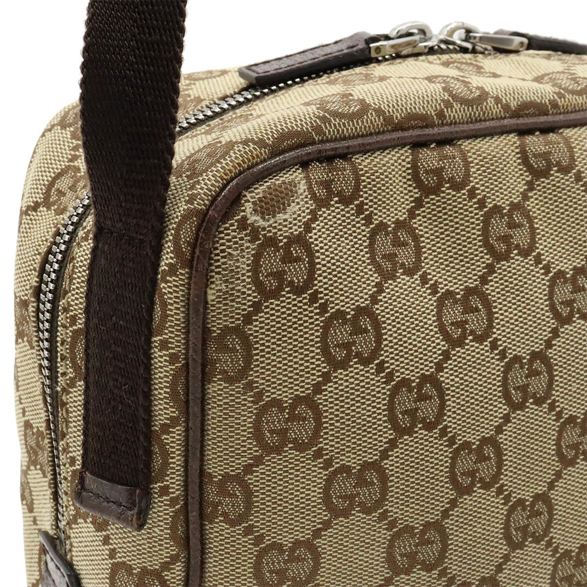 GUCCI GG canvas shoulder bag, pochette, leather, beige, dark brown, brown 03136