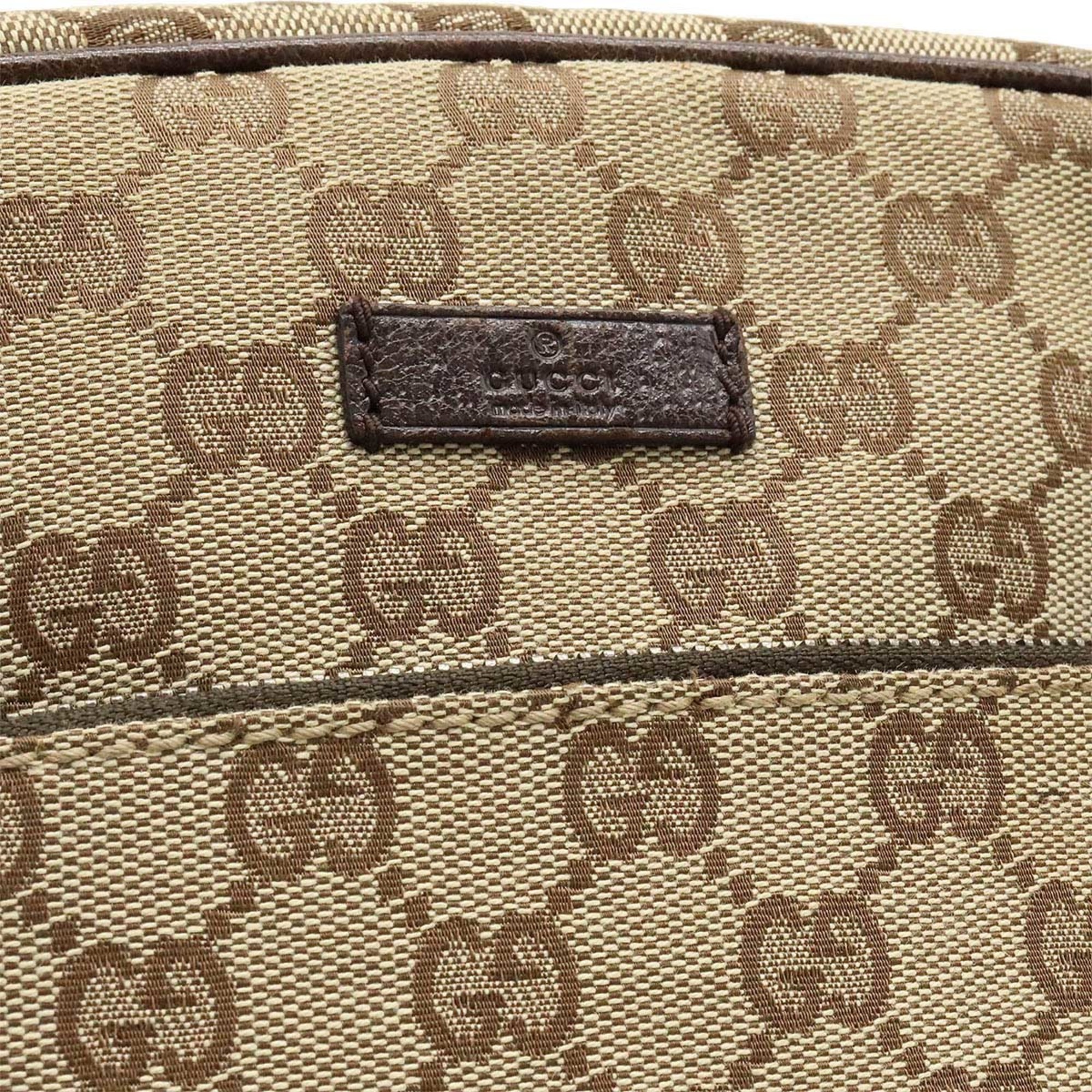 GUCCI GG canvas shoulder bag, pochette, leather, beige, dark brown, brown 03136