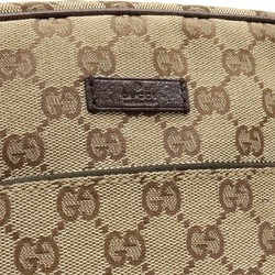 GUCCI GG canvas shoulder bag, pochette, leather, beige, dark brown, brown 03136