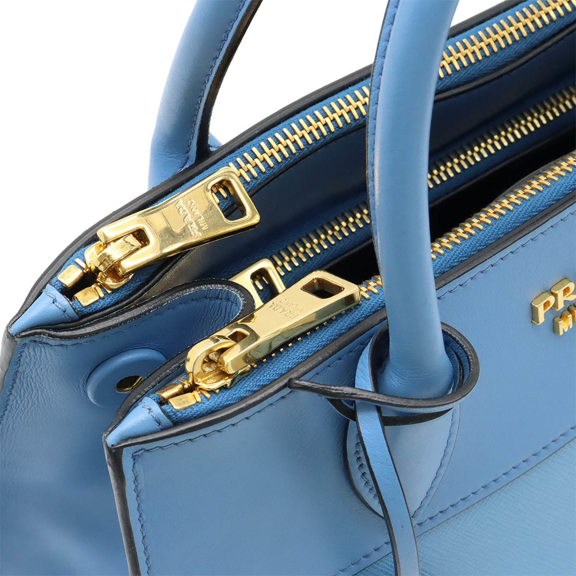 PRADA Prada Paradigm Handbag Shoulder Bag SAFFIANO+CITY C Leather MARE Light Blue Purchased at a domestic boutique 1BA103