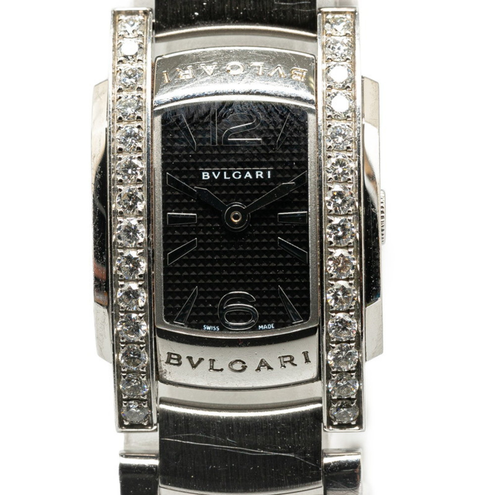 BVLGARI Ashoma Side Diamond Watch AA26S Quartz Black Dial Stainless Steel Women's