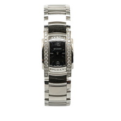 BVLGARI Ashoma Side Diamond Watch AA26S Quartz Black Dial Stainless Steel Women's