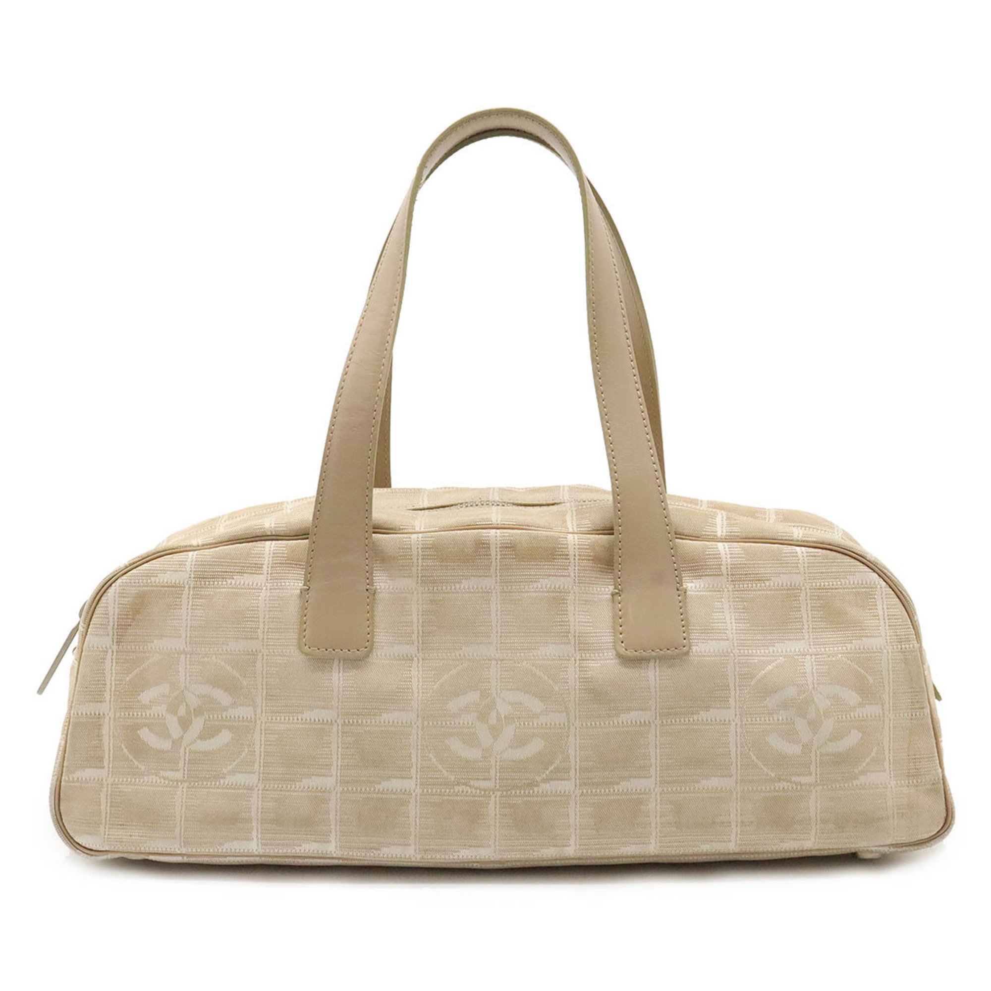 CHANEL New Travel Line Boston Bag Handbag Nylon Jacquard Leather Beige A15828