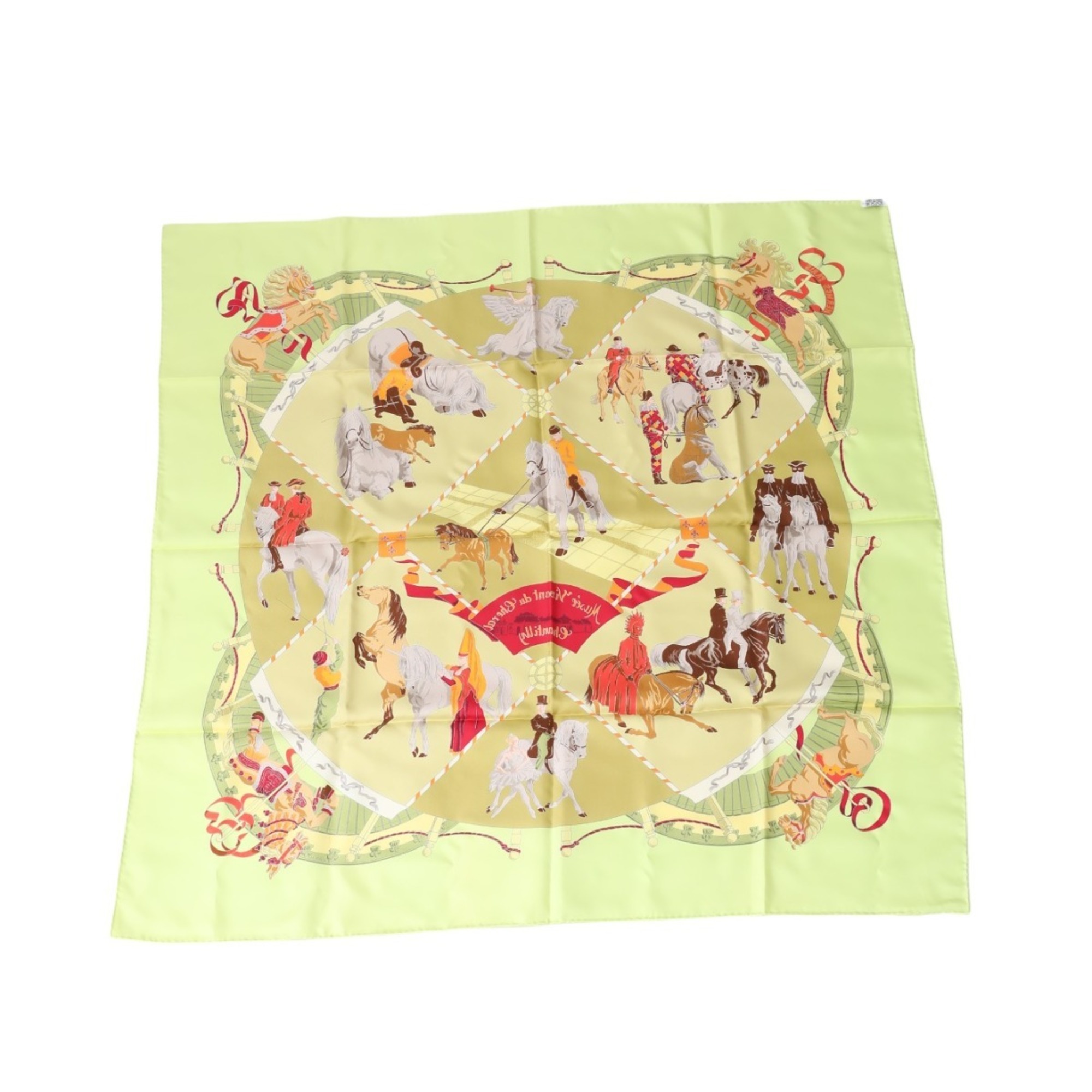 Hermes Scarf/Shawl Chantilly Castle Horse Museum Carré 90 Silk Yellow Green