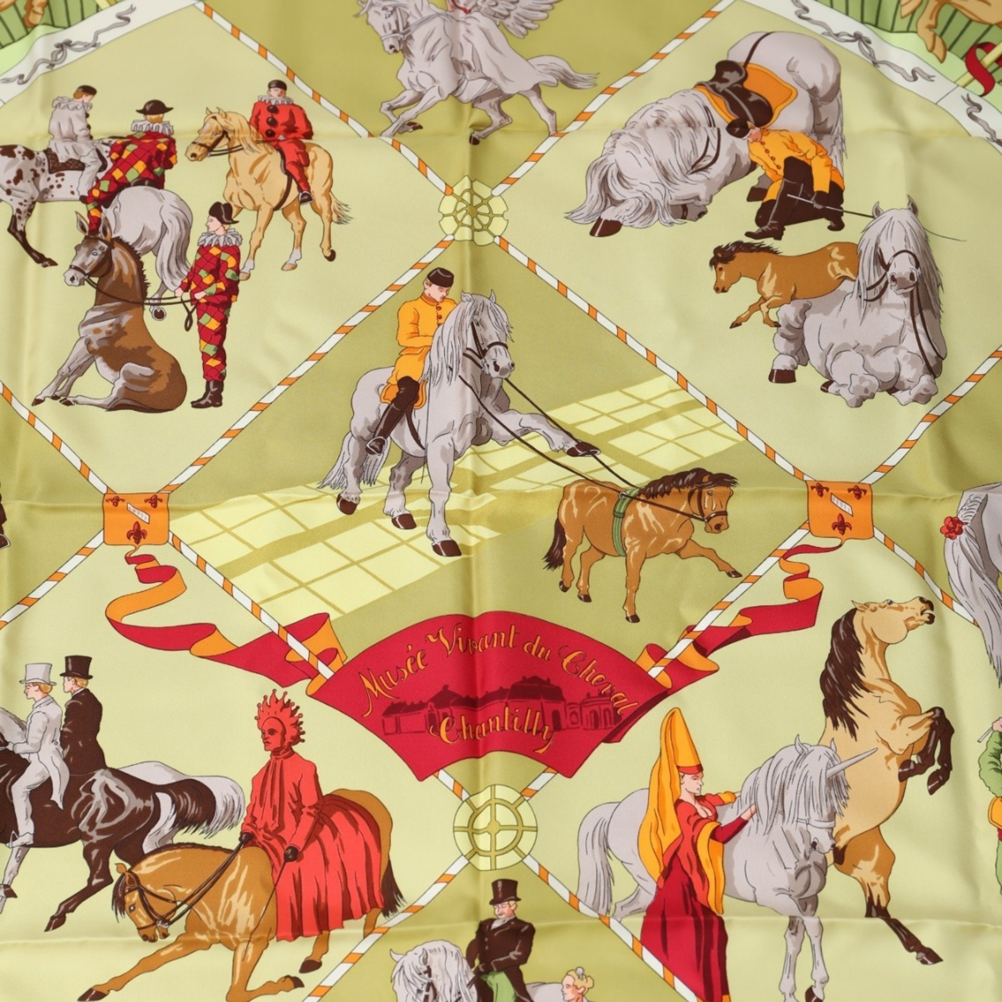 Hermes Scarf/Shawl Chantilly Castle Horse Museum Carré 90 Silk Yellow Green