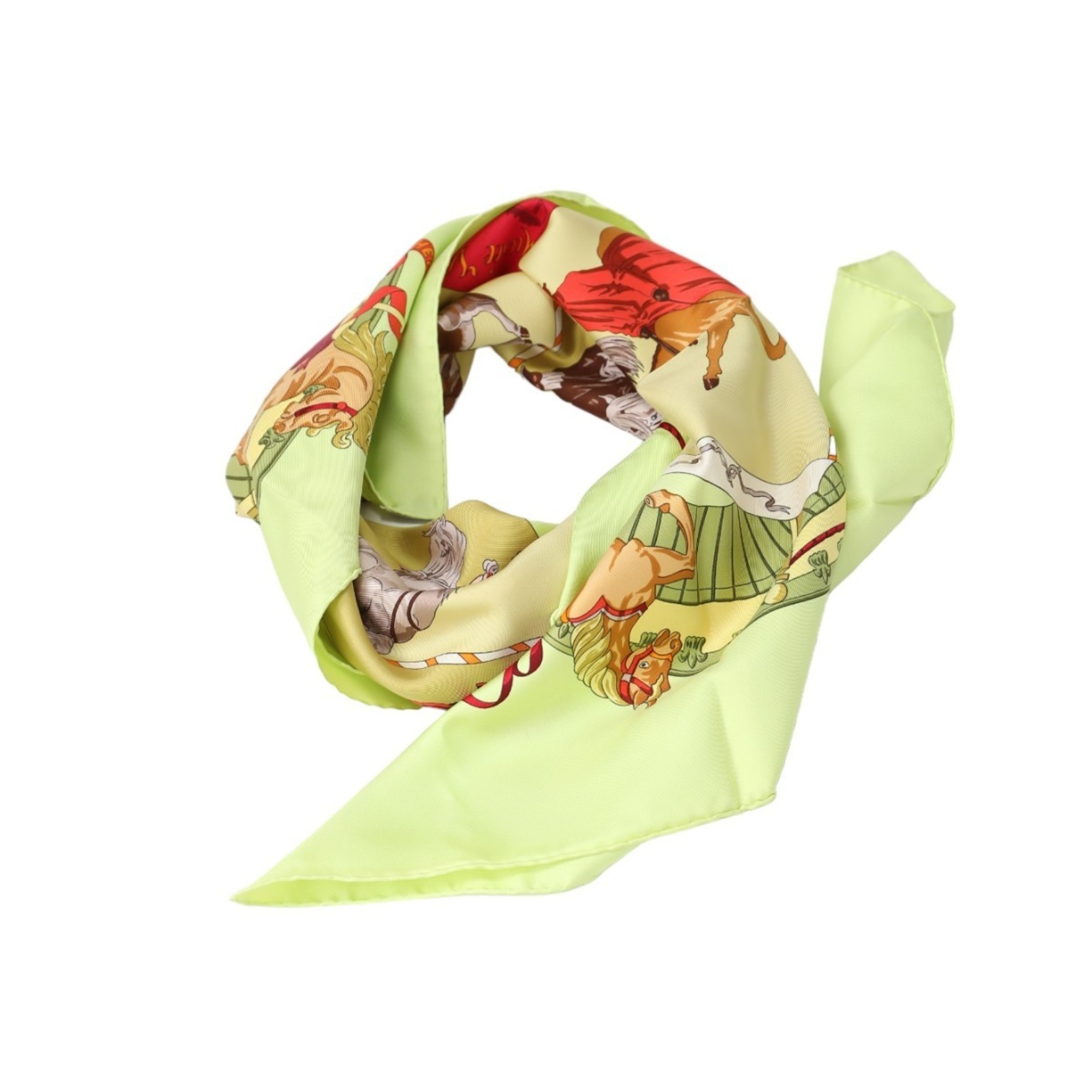 Hermes Scarf/Shawl Chantilly Castle Horse Museum Carré 90 Silk Yellow Green