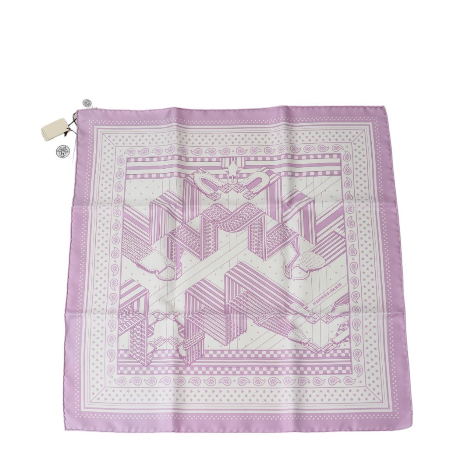 Hermes Scarf, Stole, Zigzag Sangle, Carre 55, Silk, Purple