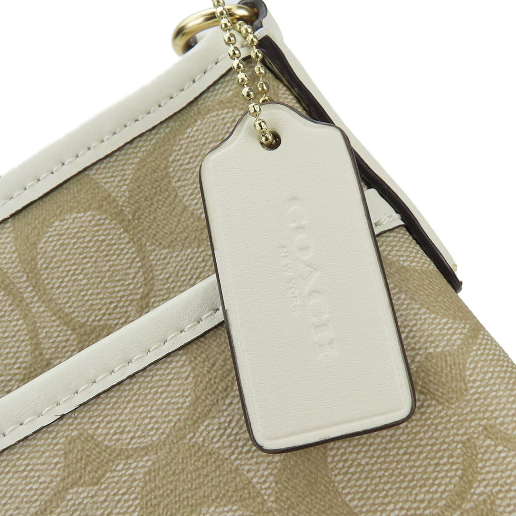 Coach Shoulder Bag F29210 Signature Leather Beige White Women's COACH