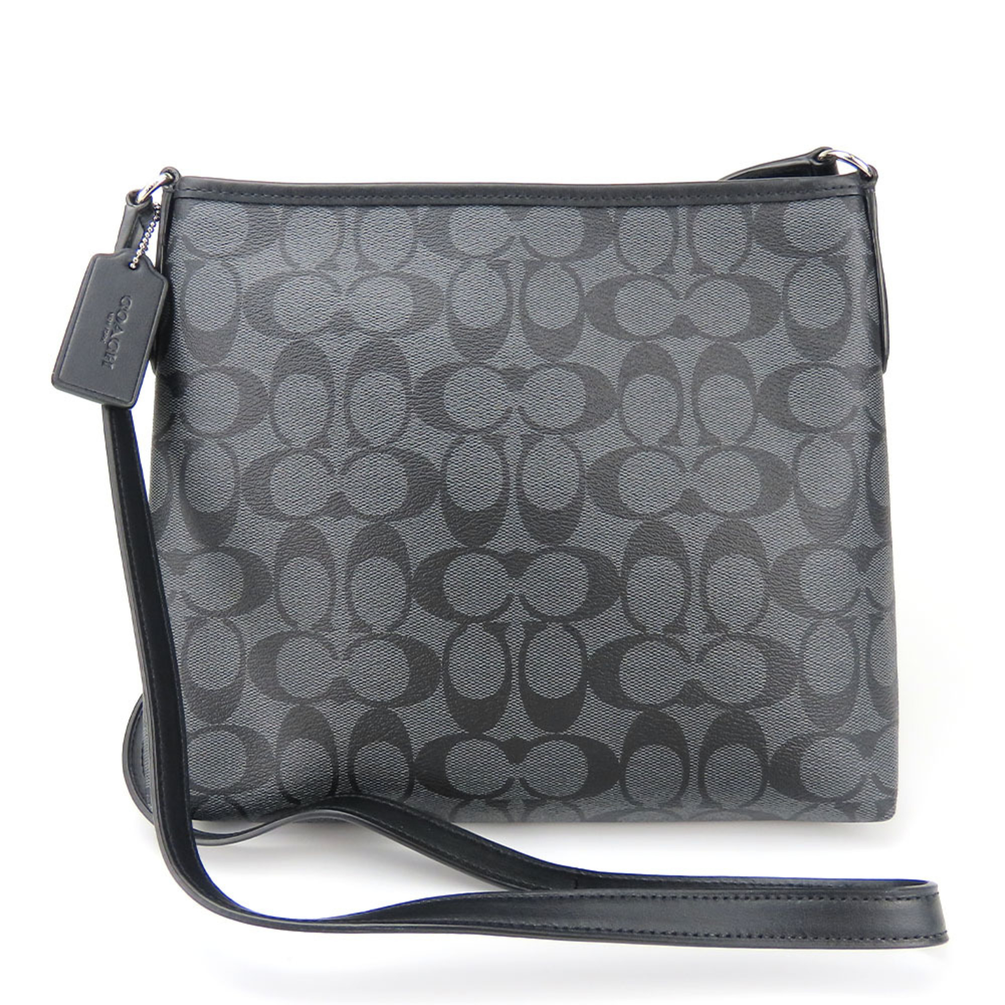 Coach Shoulder Bag F29210 Signature Leather Grey Black Women's Men's COACH