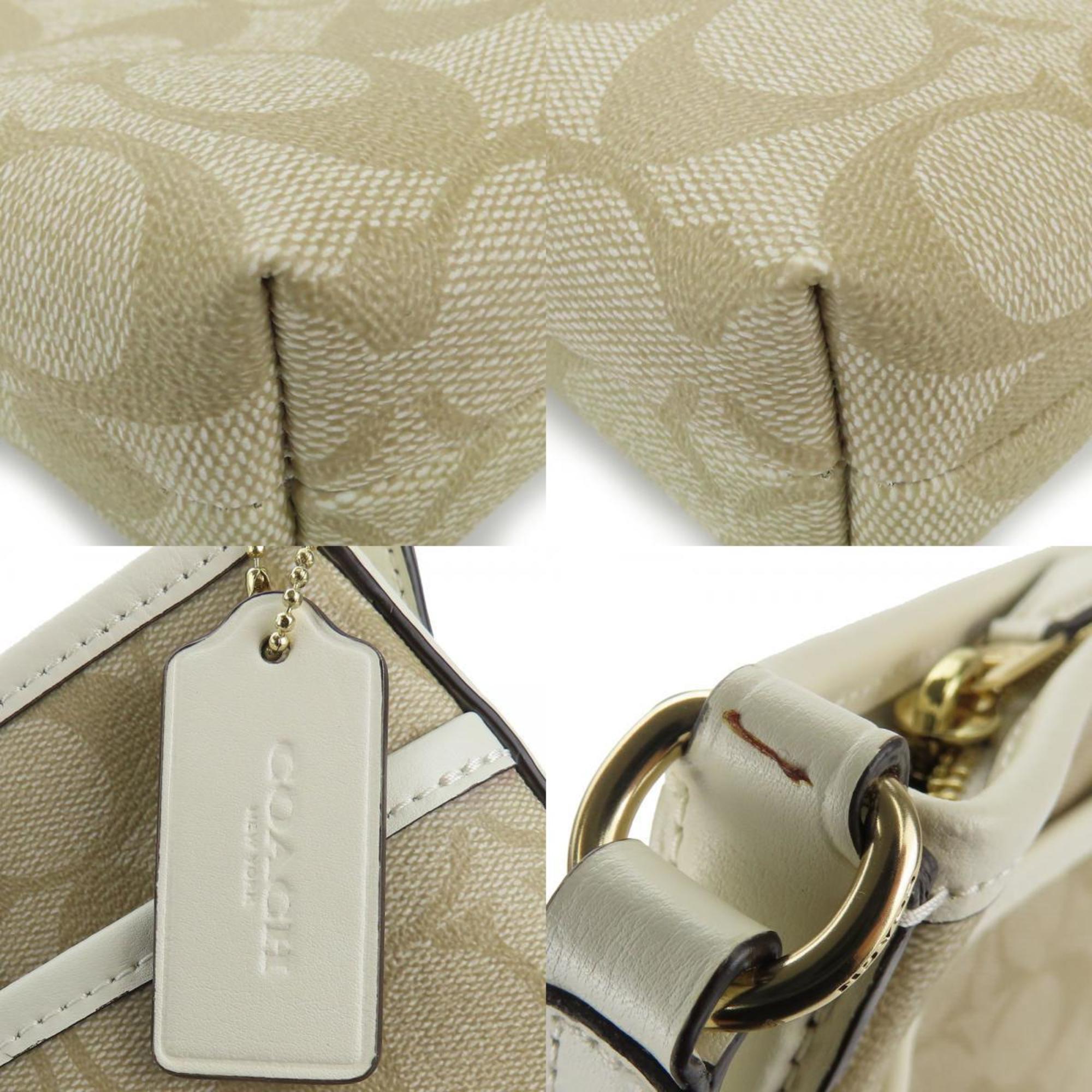 Coach Shoulder Bag F29210 Signature Leather Beige White Women's COACH