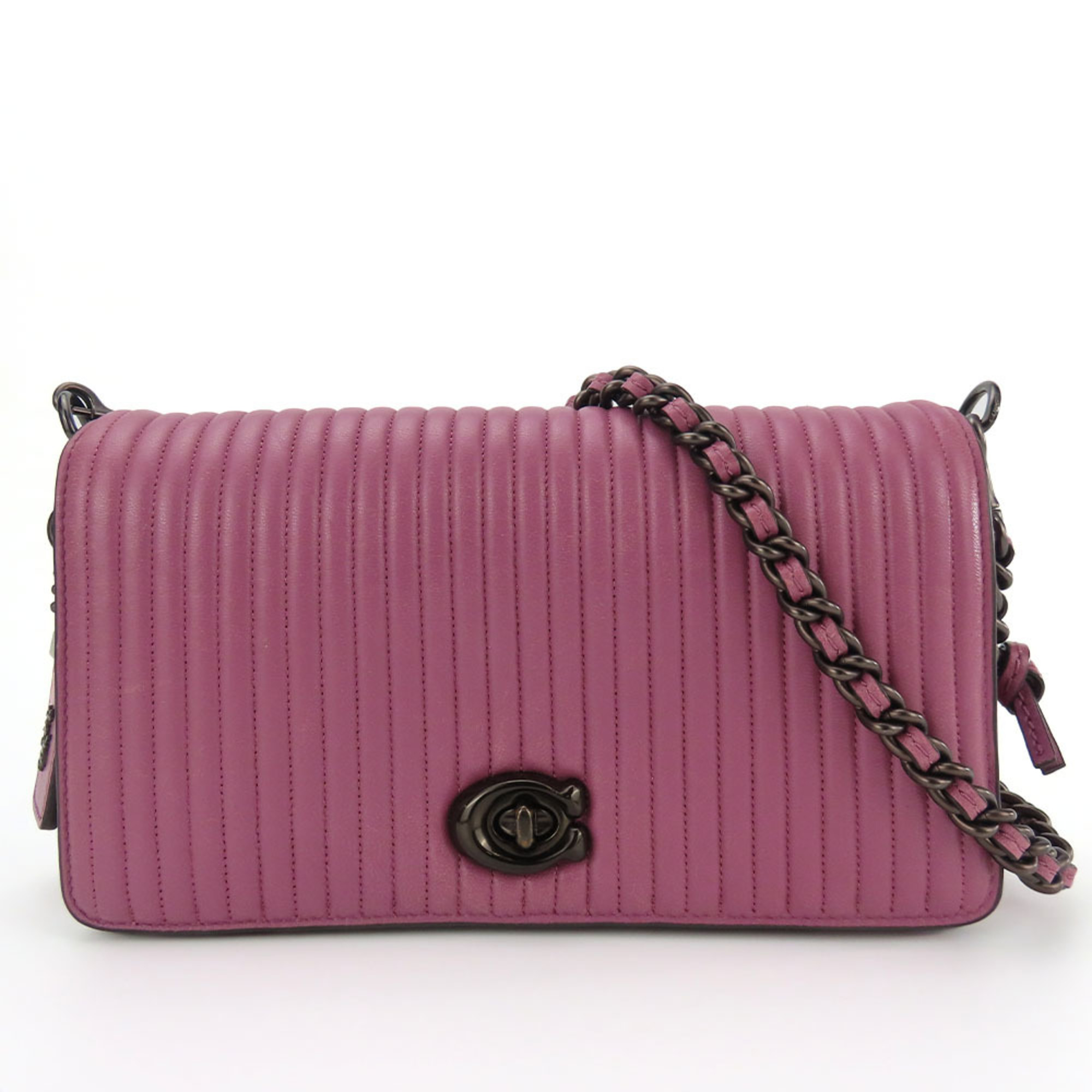 Coach Shoulder Bag 22729 Leather Fuchsia Pink Purple Chain Dull Color Quilted Women's COACH