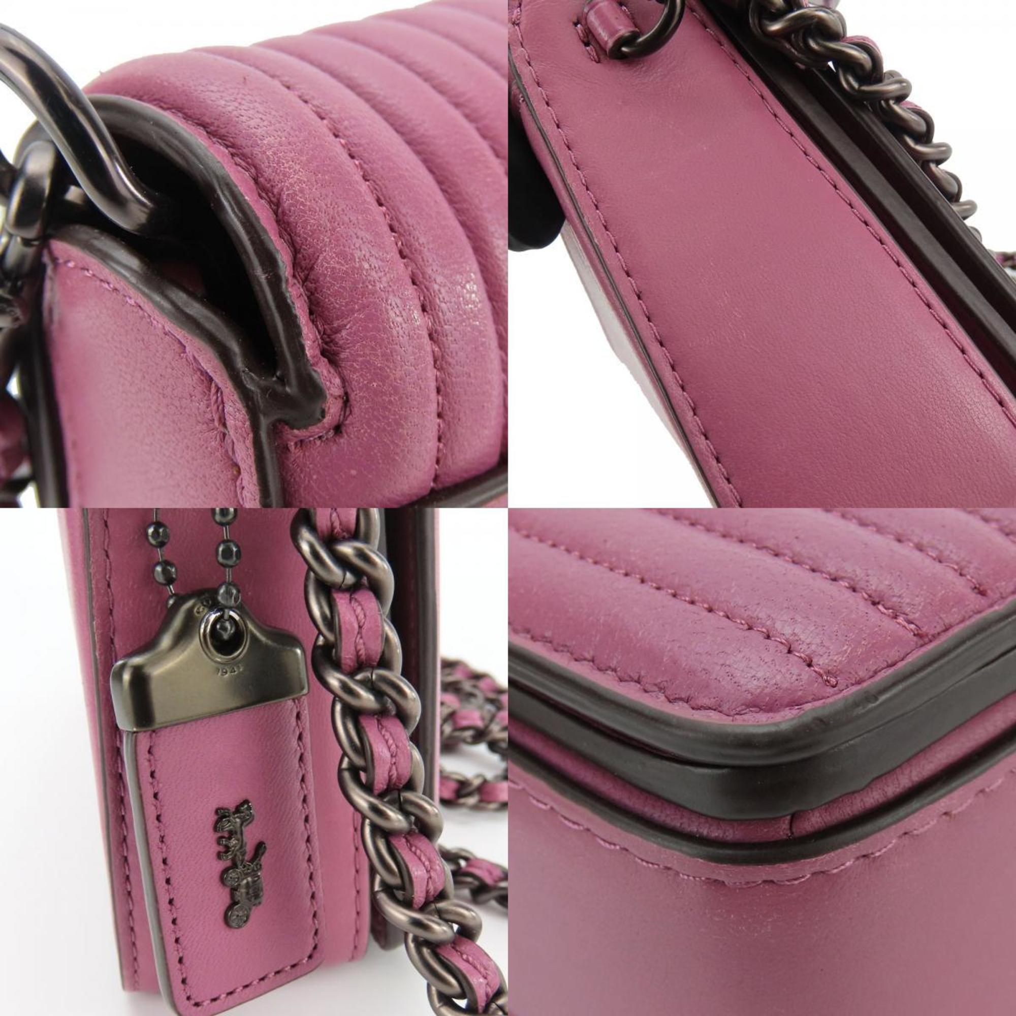 Coach Shoulder Bag 22729 Leather Fuchsia Pink Purple Chain Dull Color Quilted Women's COACH