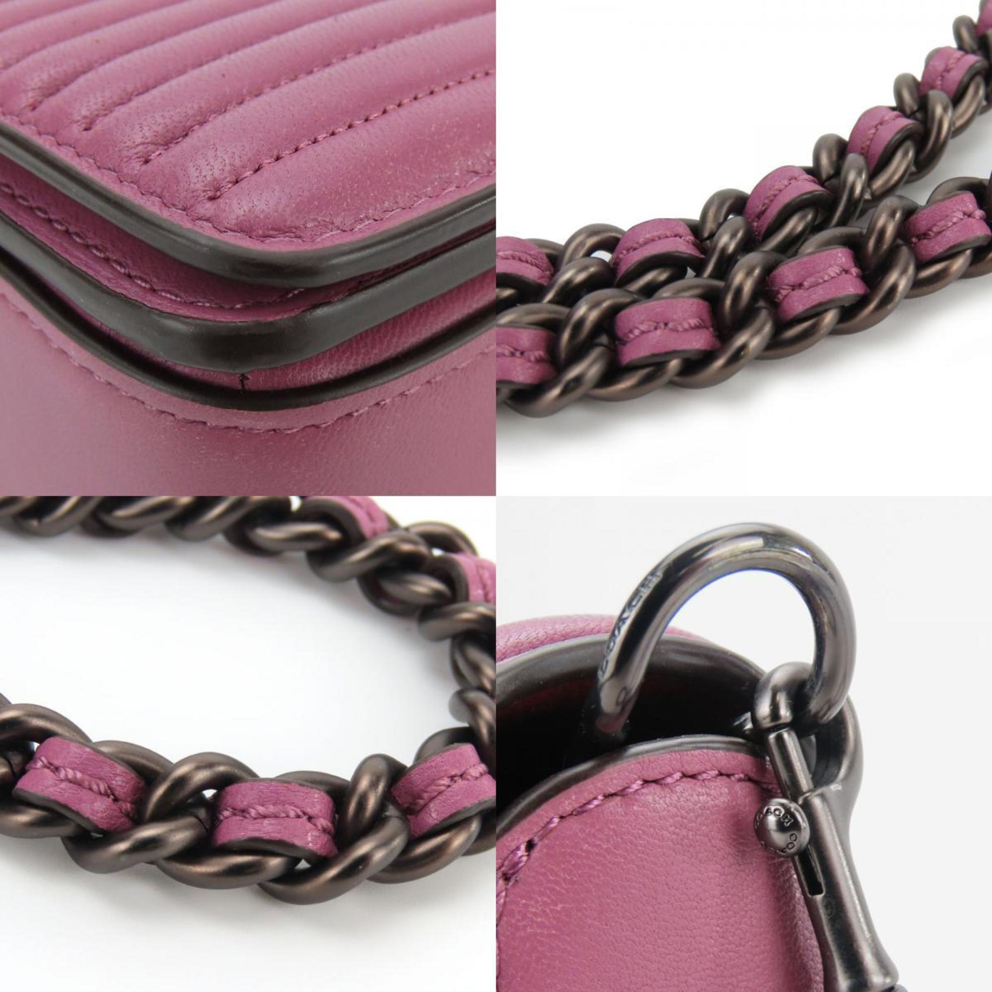 Coach Shoulder Bag 22729 Leather Fuchsia Pink Purple Chain Dull Color Quilted Women's COACH