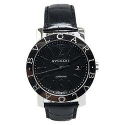 BVLGARI Watch BB42SL Automatic Black Dial Stainless Steel Leather Men's