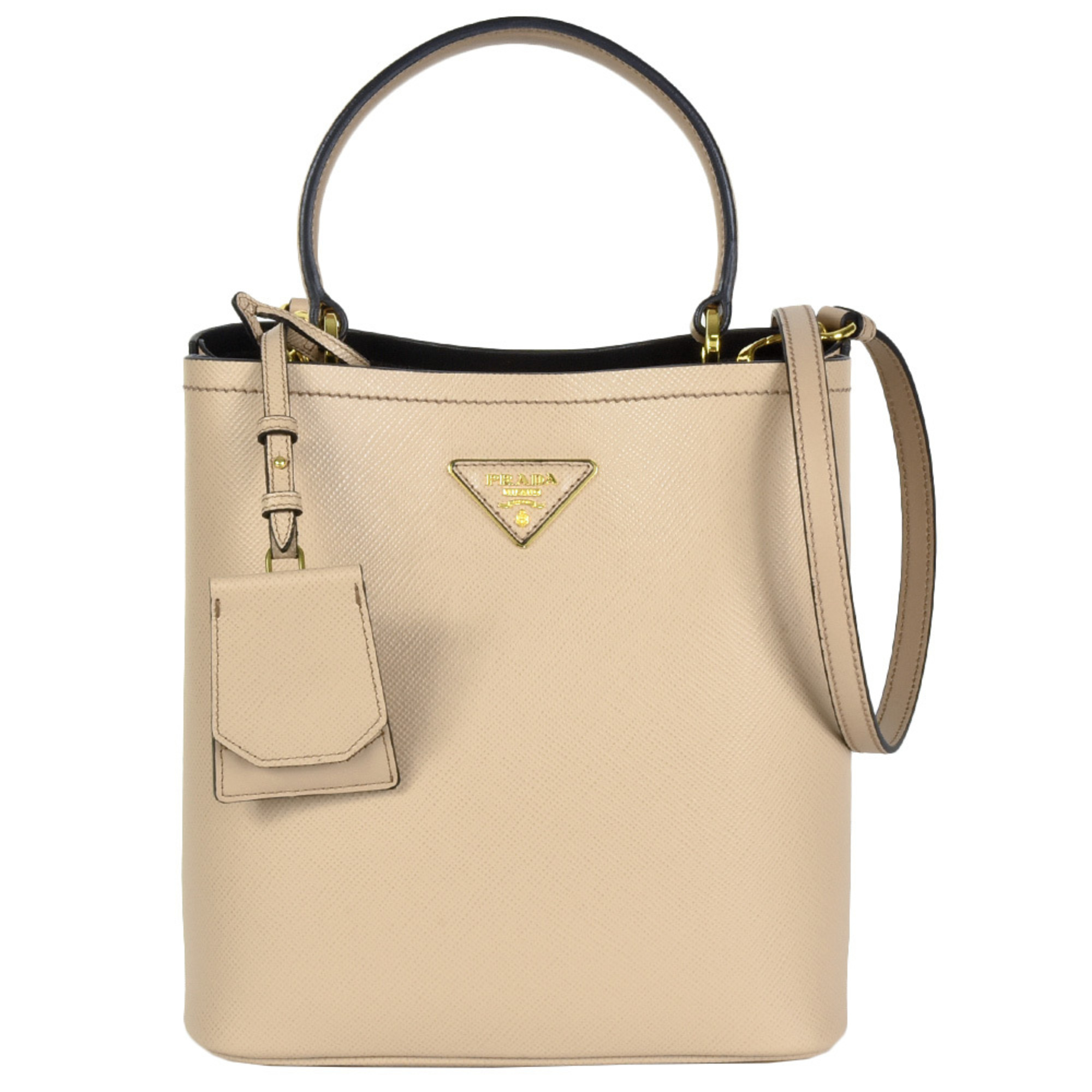 PRADA Panier Handbag Saffiano 1BA212 Pink Beige Shoulder Bag Triangle