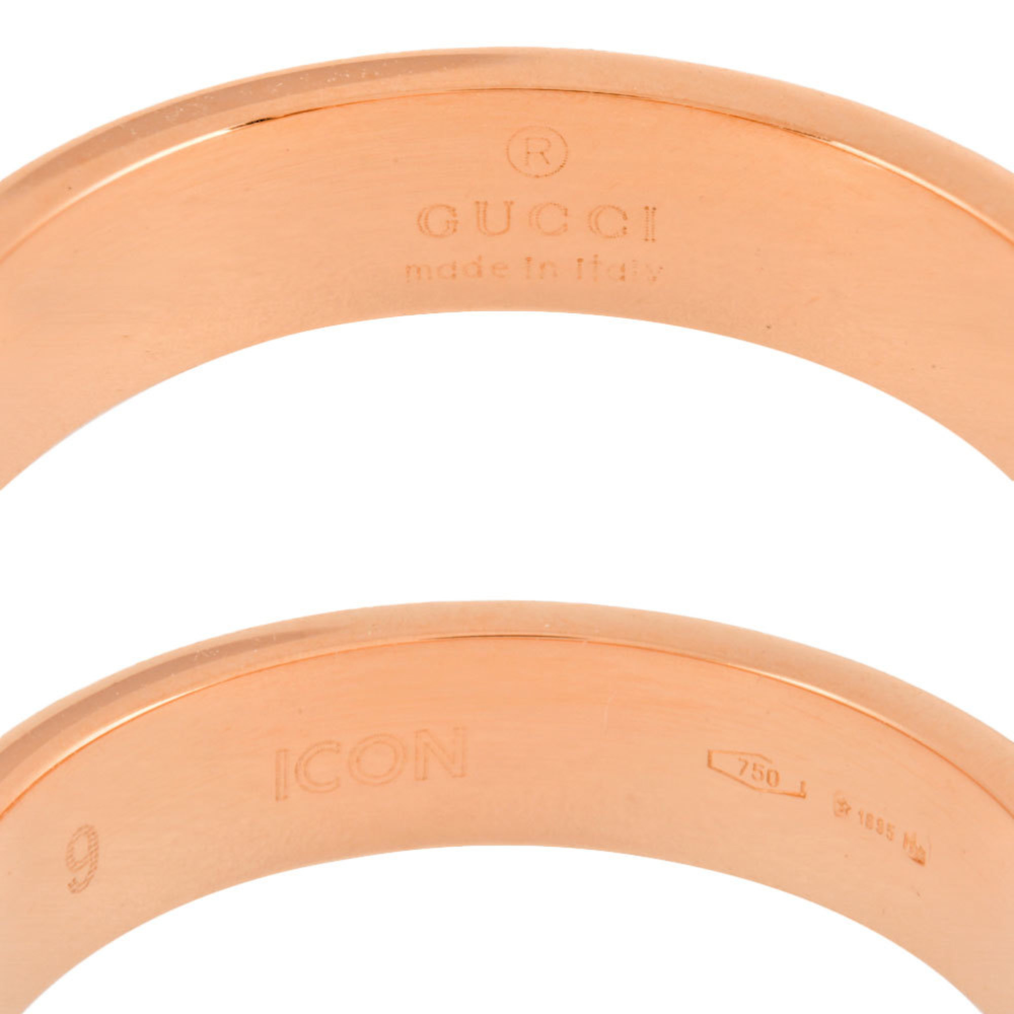 Gucci ICON Ring, Size 9, K18PG, 4mm, 3.5g, Women's